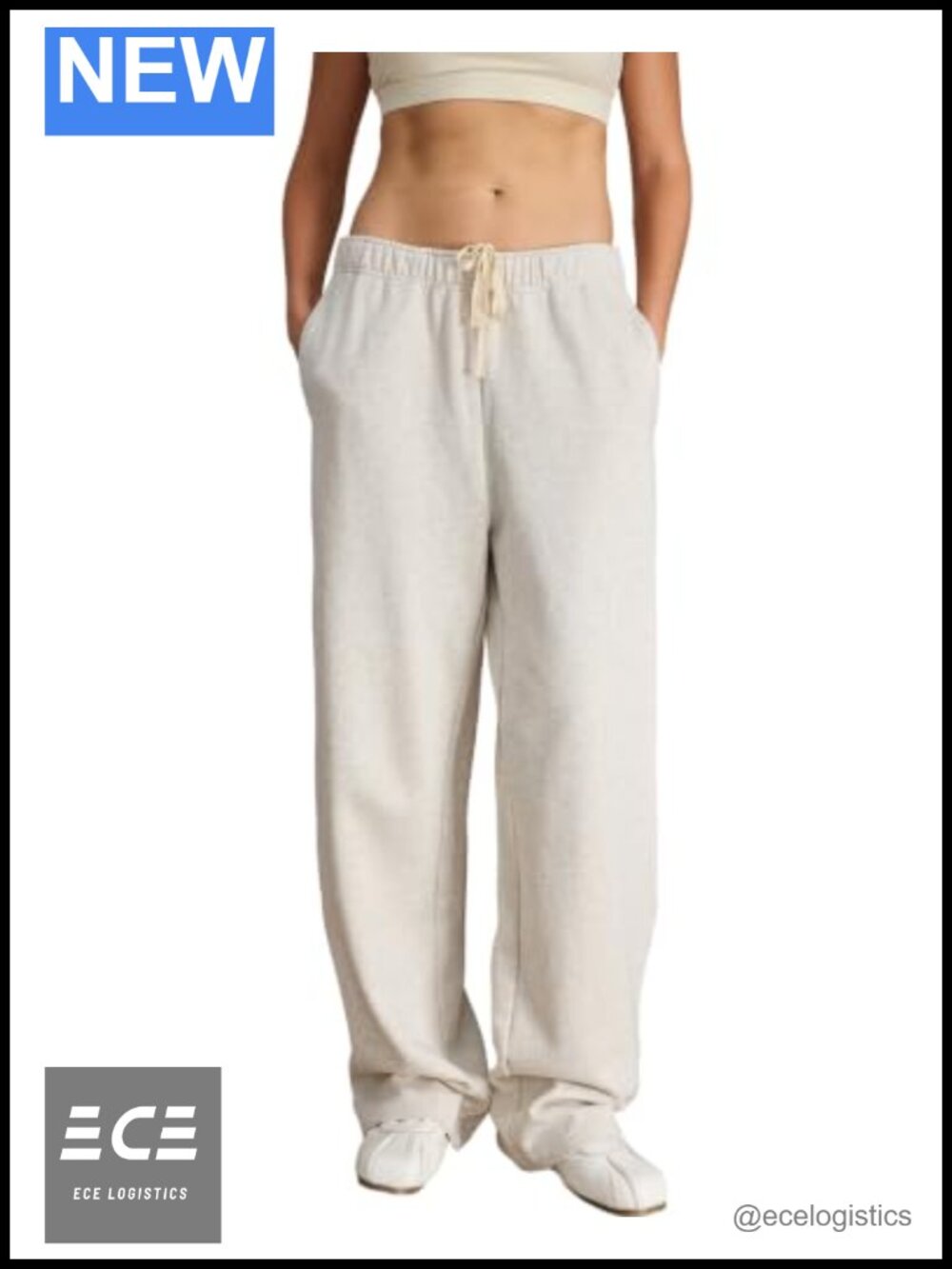 Women's 100% Cotton Fleece-Lined Sweatpants Wide Leg Drawstring
